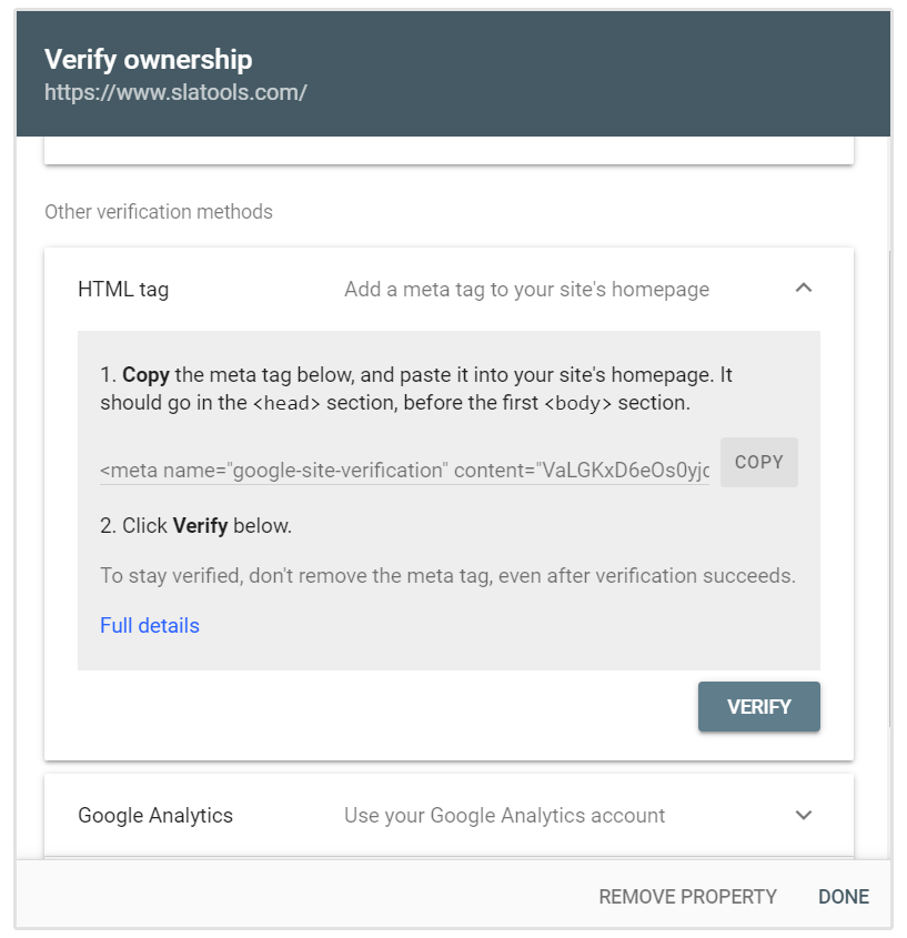 Verificação de Tag HTML no Google Search Console